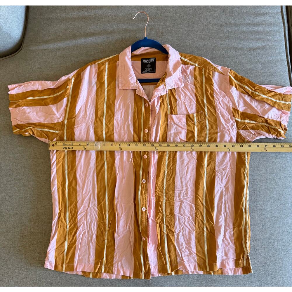Massive Men's XL Mustard & Pink Striped Camp Collar Shirt
